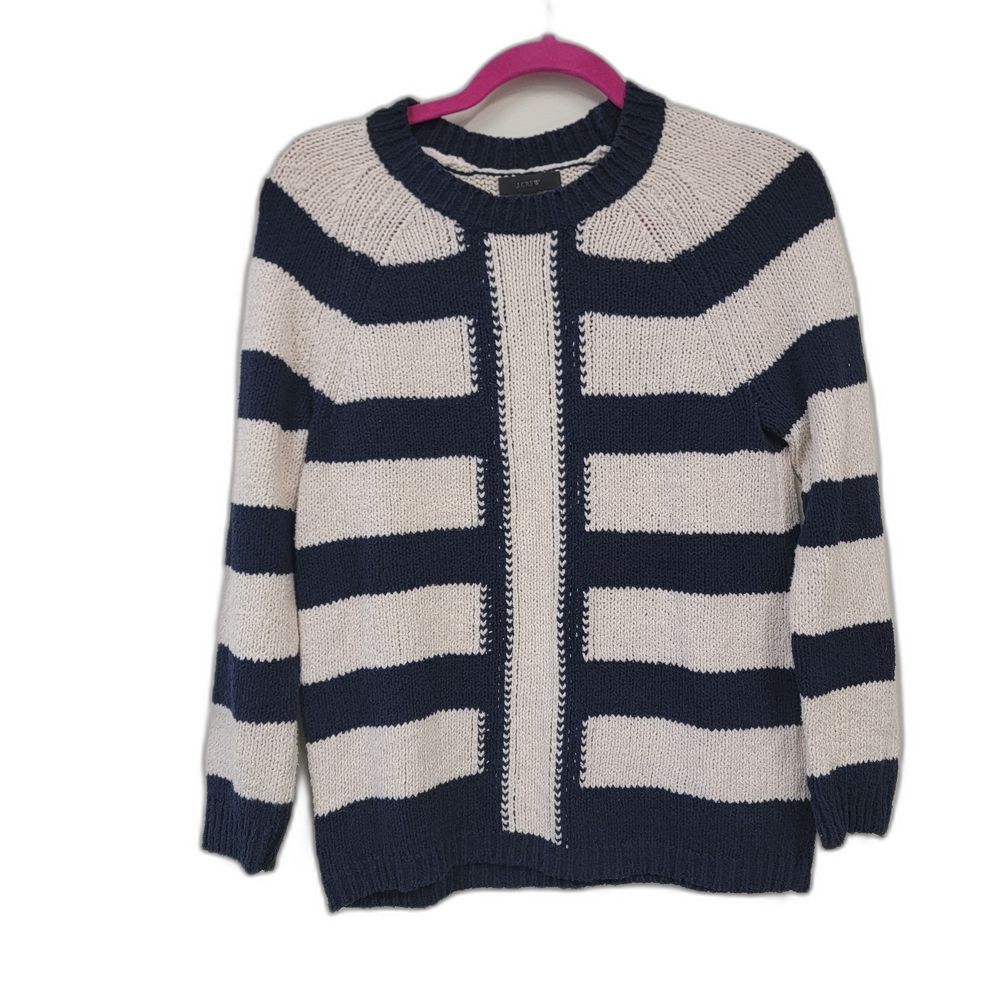 J. Crew Nautical Coastal Navy and Cream Striped Sweater
